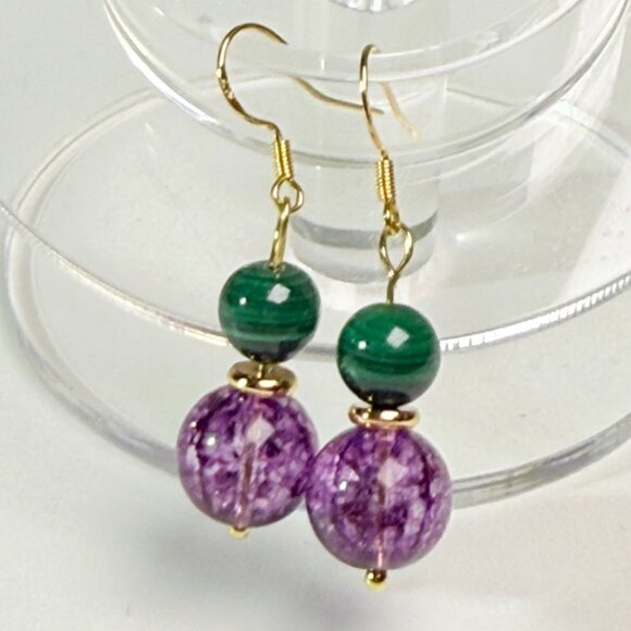 Amethyst & Malachite Jewelry Set – Bracelet + Earring - Picture 5 of 12